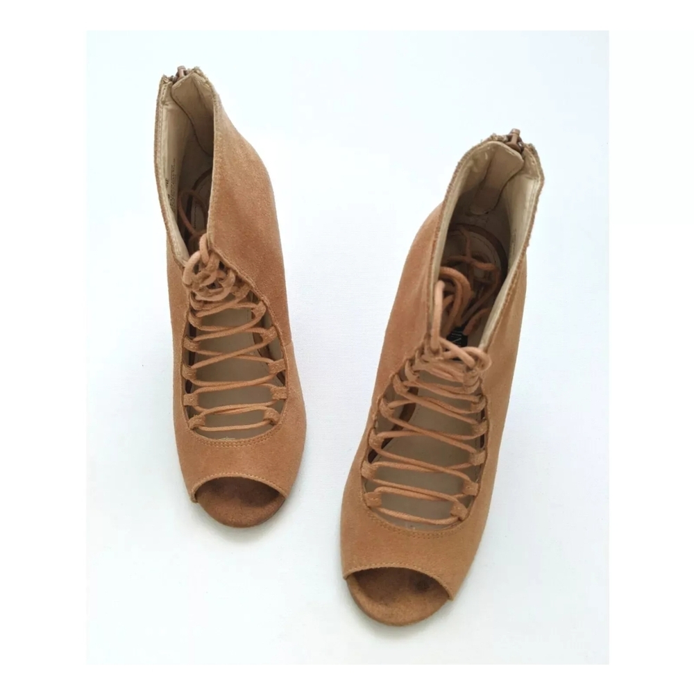 Shoemint Suede Leather High Heel Open Toe Lace Up Wedges Women's Size 5.5